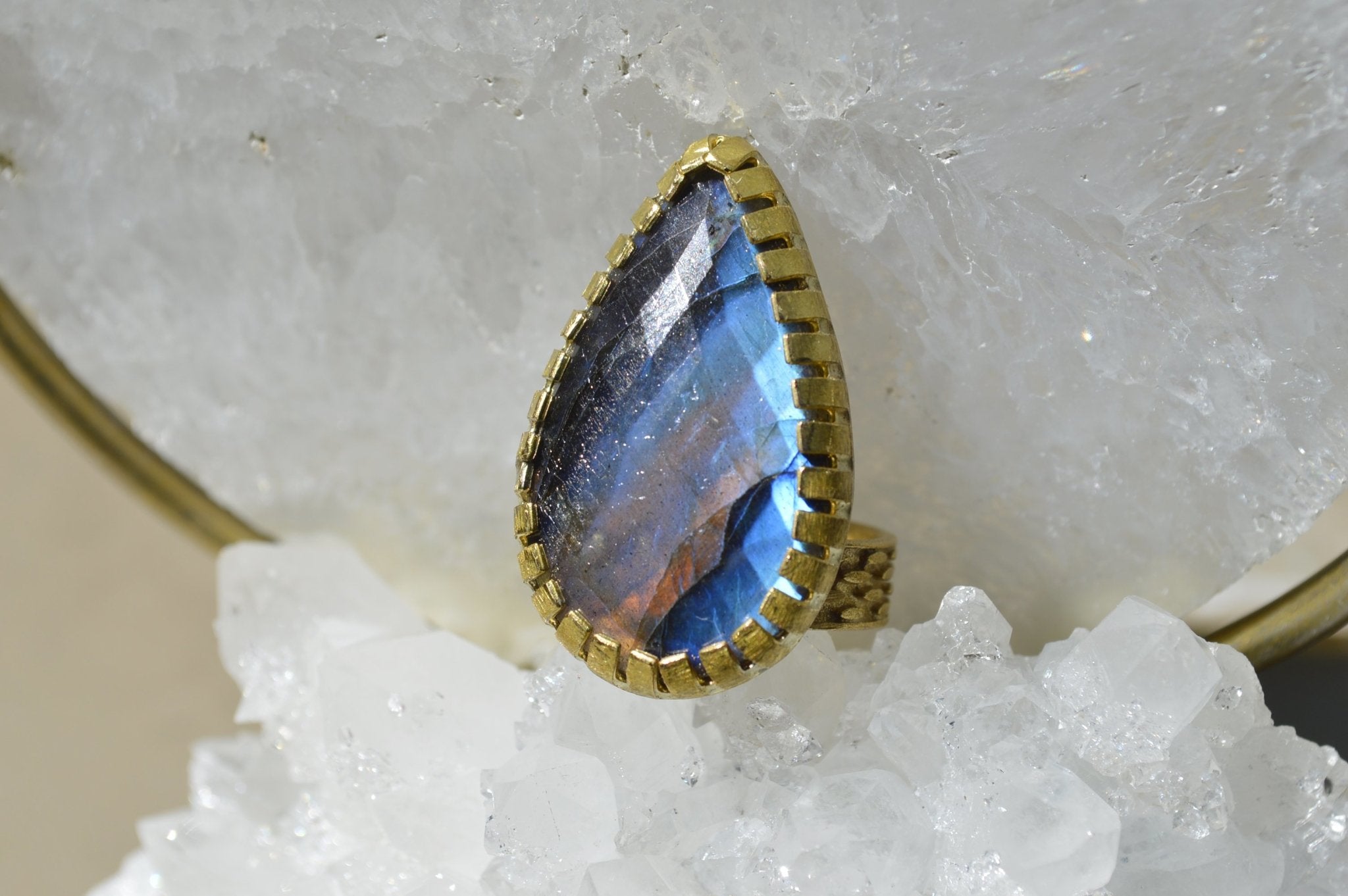 Shimmery Faceted Blue Labradorite Ring - We Love Brass