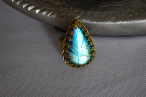 Shimmery Ocean Blue Labradorite Ring - We Love Brass