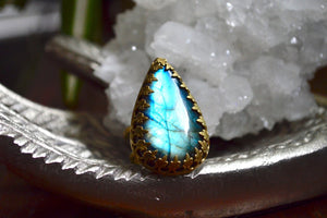 Shimmery Ocean Blue Labradorite Ring - We Love Brass