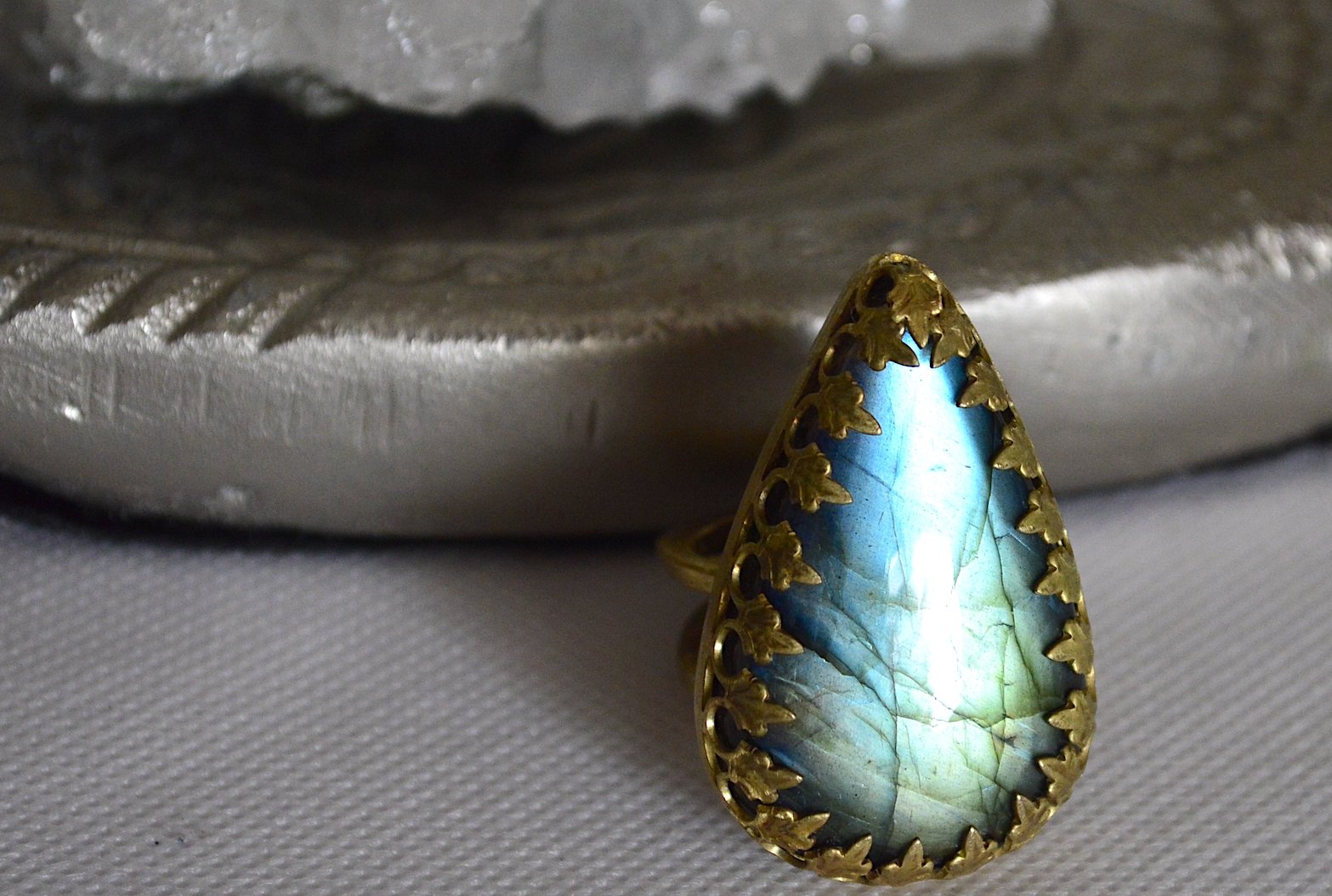 Shimmery Ocean Blue Labradorite Ring - We Love Brass