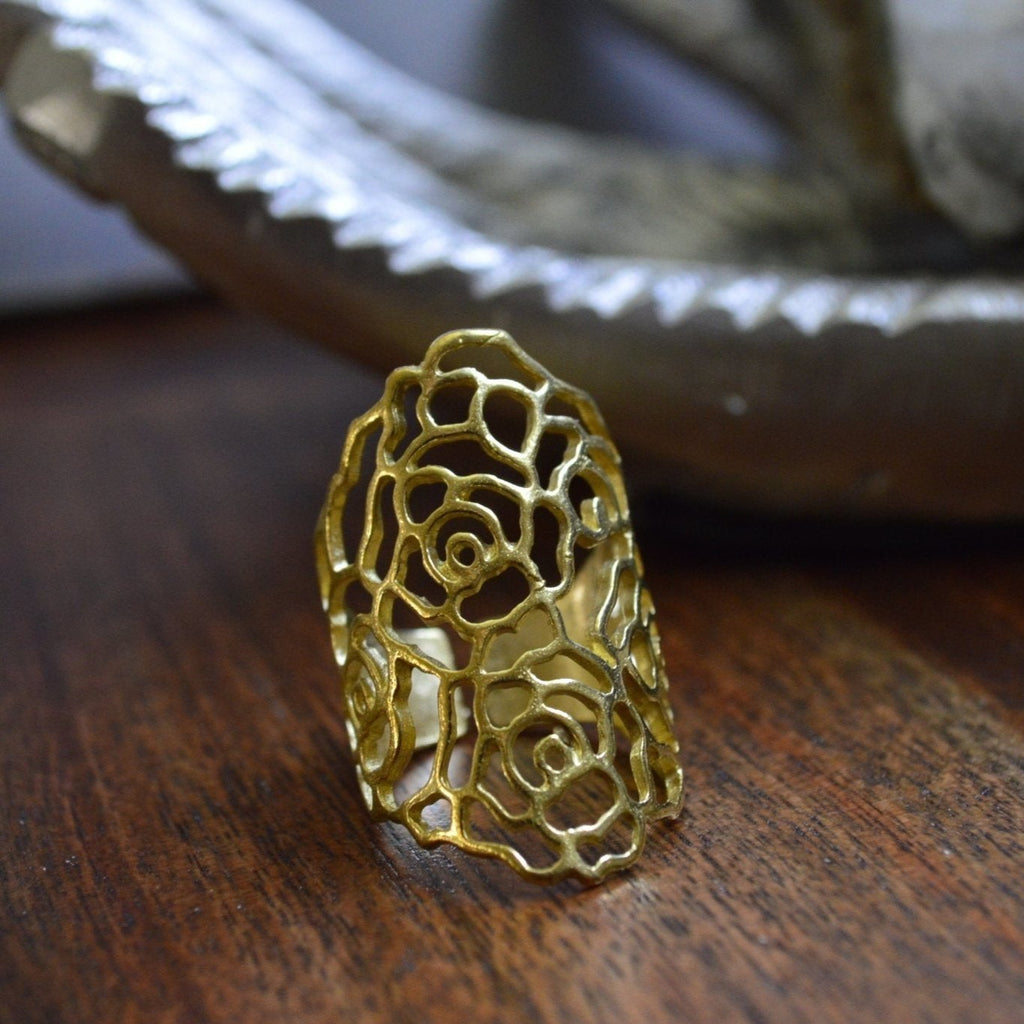Skeletal Rose Floral Ring - We Love Brass