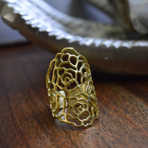 Skeletal Rose Floral Ring - We Love Brass