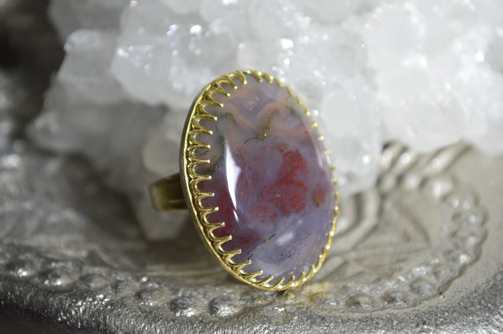 Softly - Rose and Lilac Colored Brass Moss Agate Ring - We Love Brass