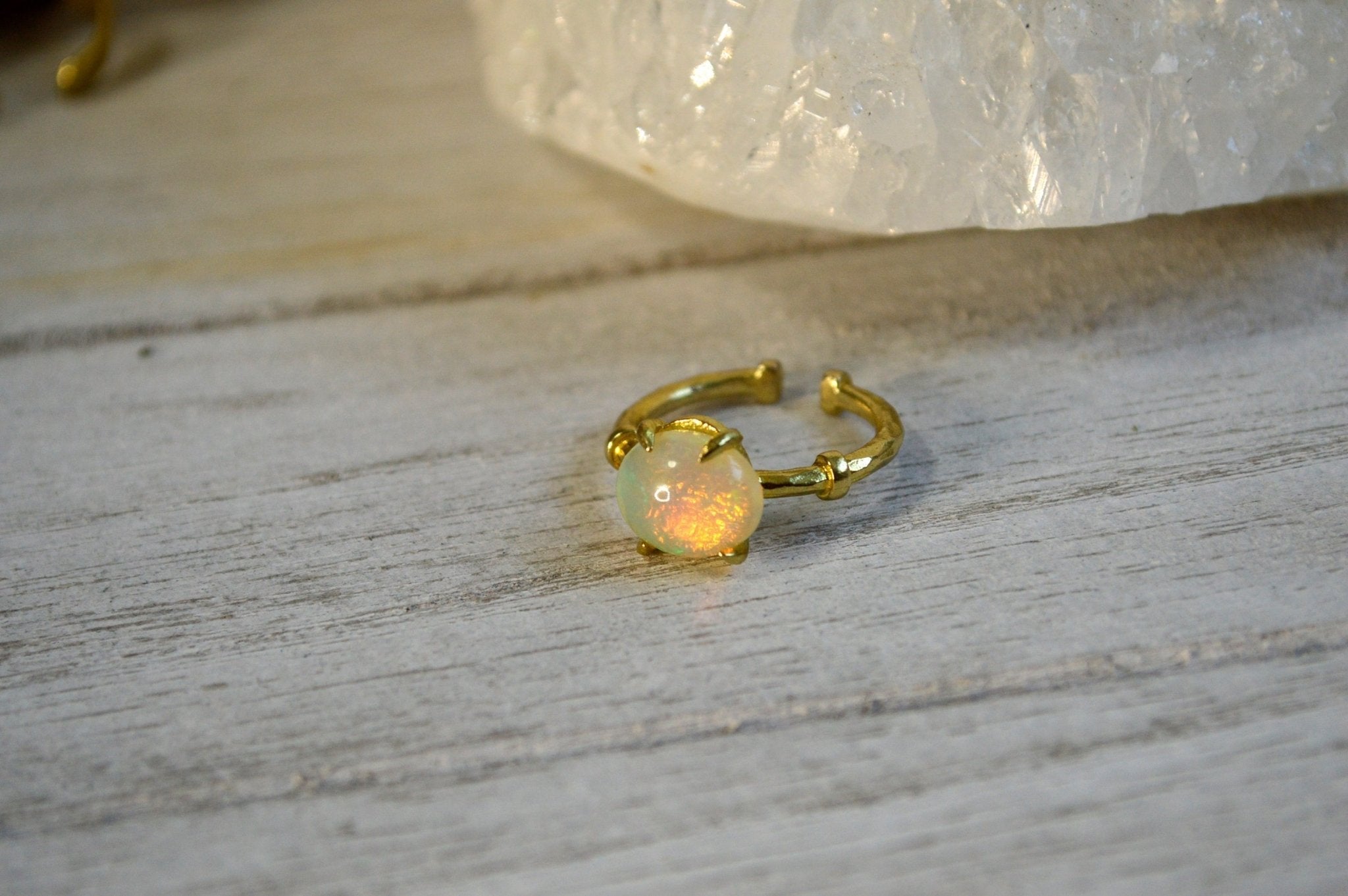 Solitaire Ethiopian Opal Brass Ring - We Love Brass