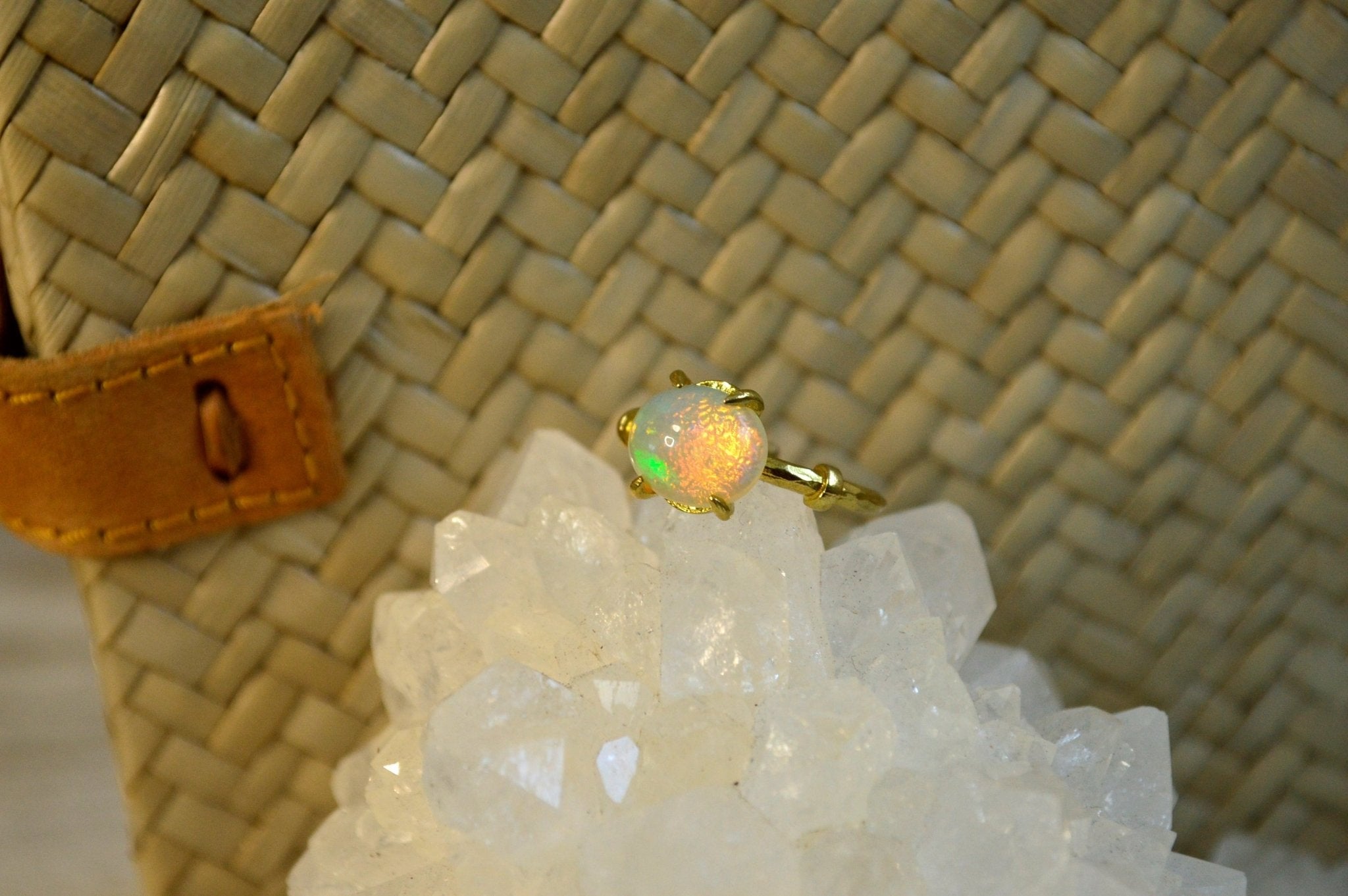 Solitaire Ethiopian Opal Brass Ring - We Love Brass
