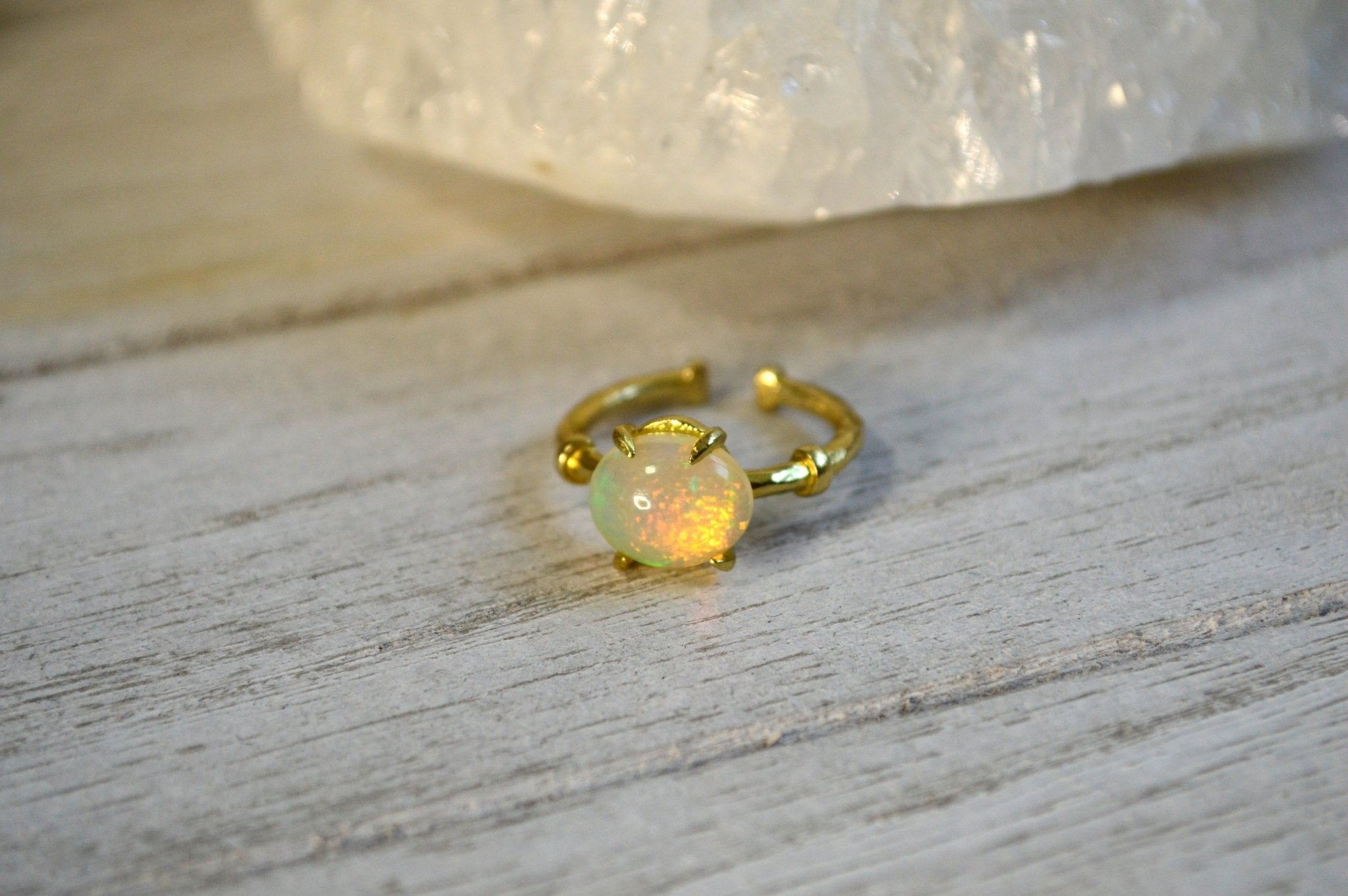 Solitaire Ethiopian Opal Brass Ring - We Love Brass