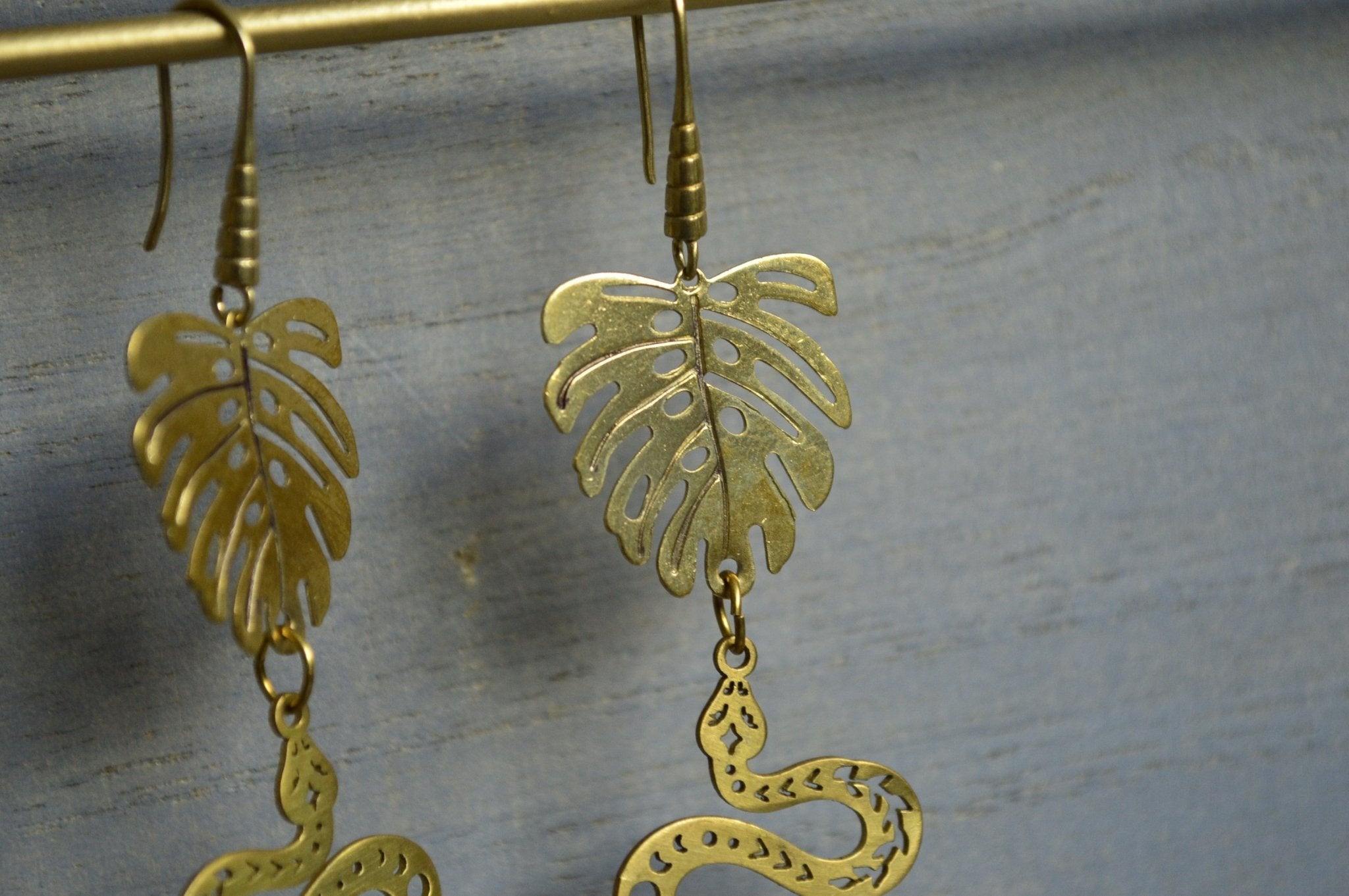 Sombre - Brass Monstera and Snake Earrings - We Love Brass