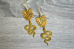 Load image into Gallery viewer, Sombre - Brass Monstera and Snake Earrings - We Love Brass
