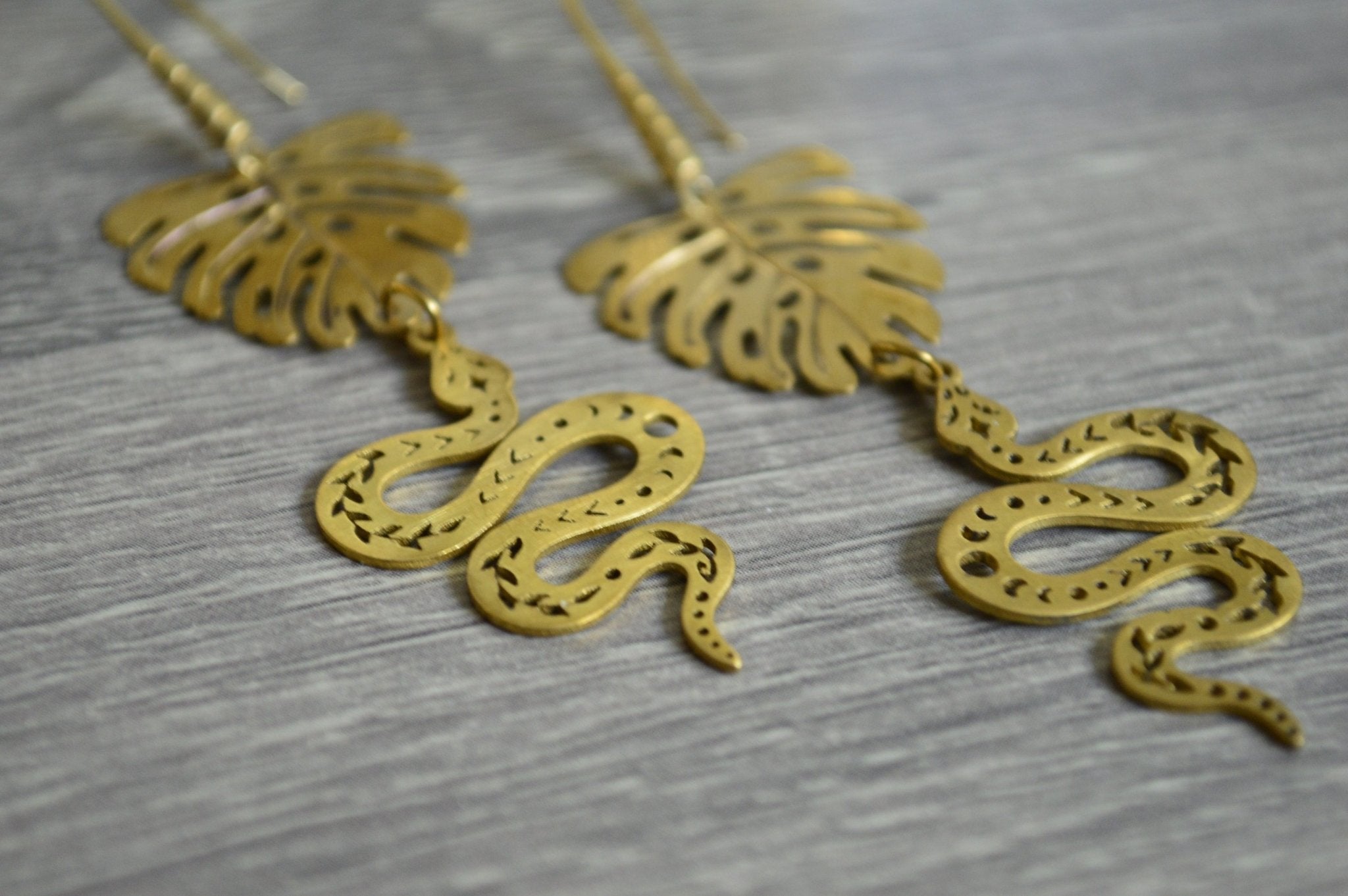 Sombre - Brass Monstera and Snake Earrings - We Love Brass