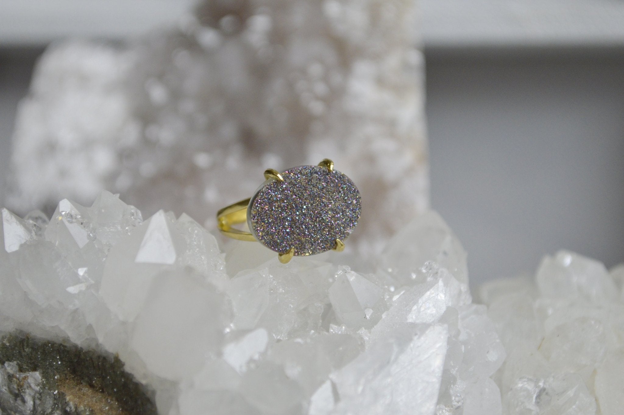 Sparkling Rainbow Brass Druzy Ring - We Love Brass