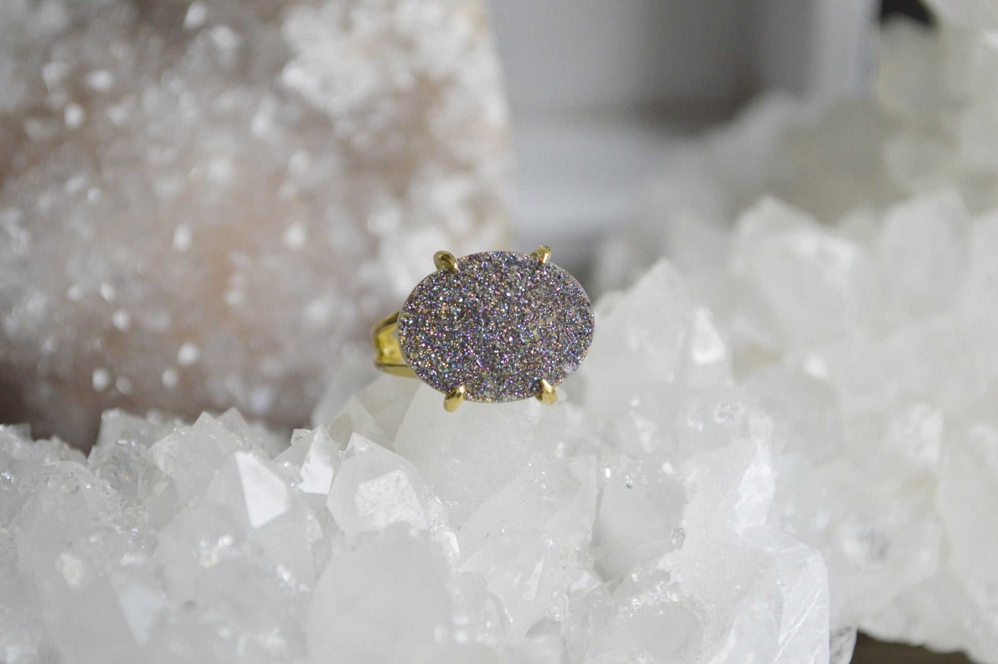 Sparkling Rainbow Brass Druzy Ring - We Love Brass