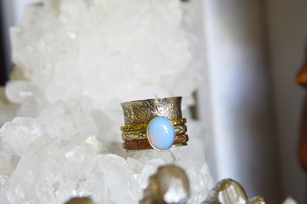 Spinna - Silver Plated Brass Opalite Ring - We Love Brass