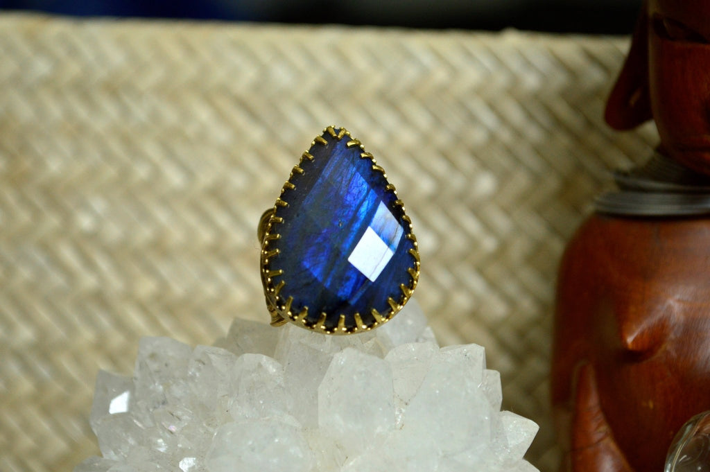 Spoon Fed - Labradorite Brass Ring - We Love Brass