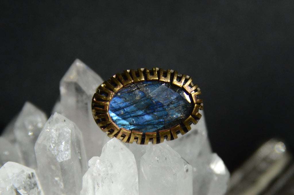 Labradorite Ethnic Jewelry Brass Handmade Ring US Size 8.75 R-12623