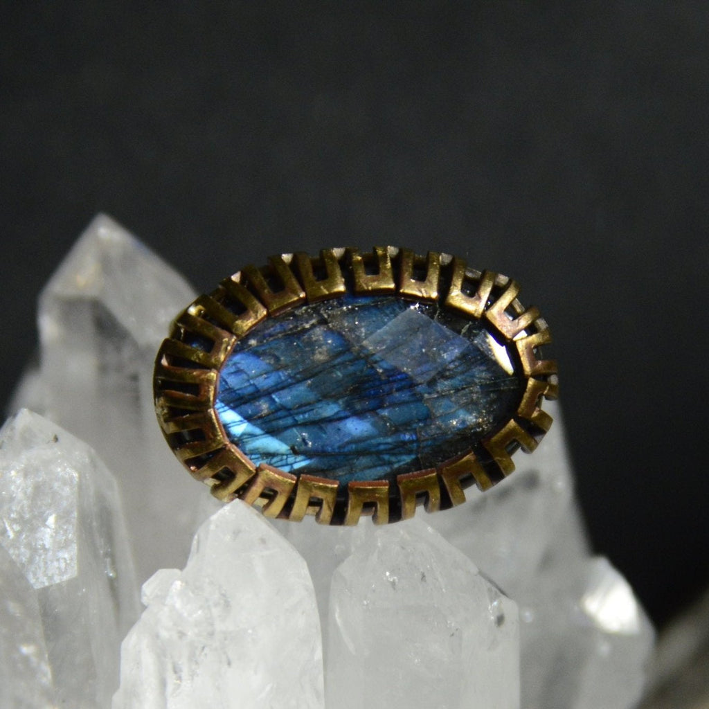 Labradorite Ethnic Jewelry Brass Handmade Ring US Size 8.75 R-12623