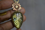 Load image into Gallery viewer, Sunshowers - Sunflower Labradorite Necklace - We Love Brass
