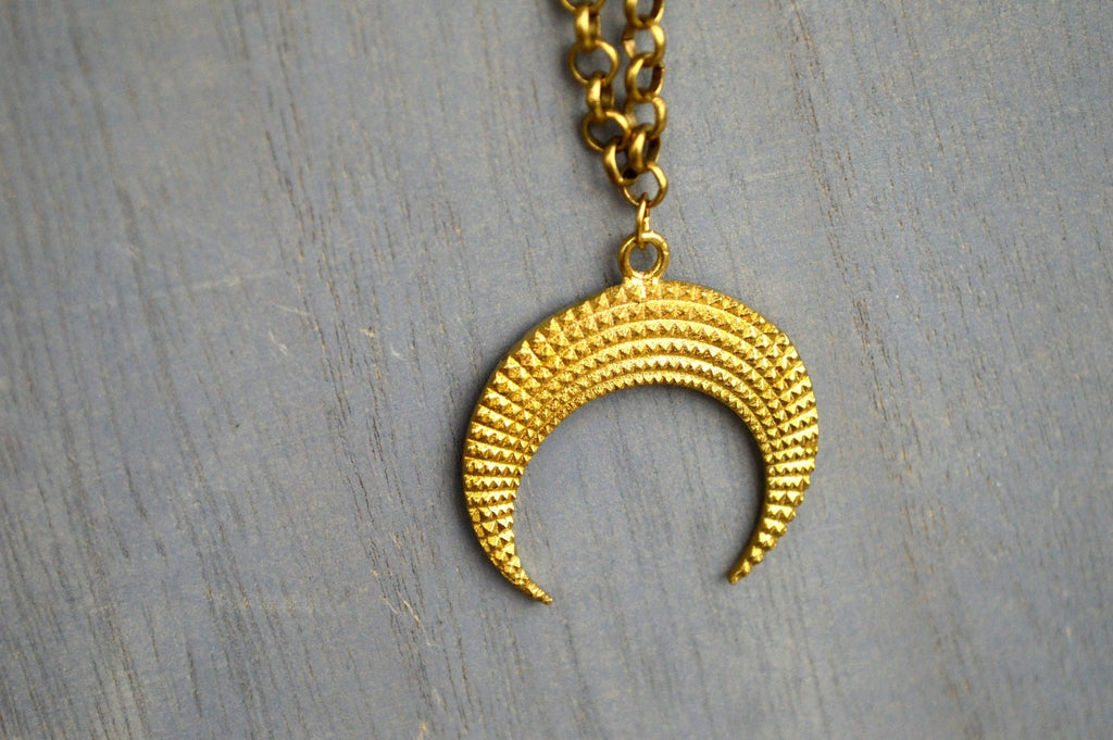 Super Flower Blood Moon - Brass Crescent Moon Necklace - We Love Brass