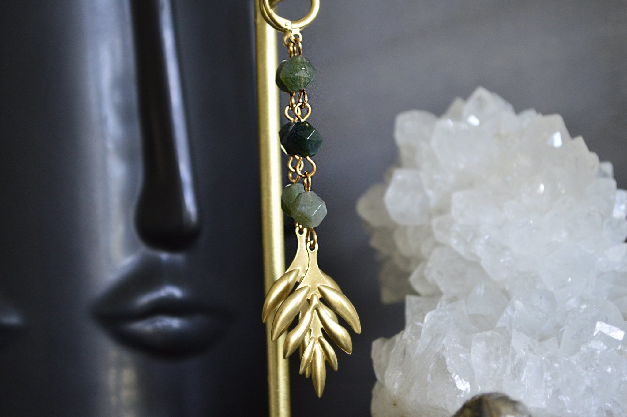 The Depths - Moss Agate Leaf Necklace Set - We Love Brass