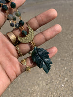 Load image into Gallery viewer, The Depths - Moss Agate Leaf Necklace Set - We Love Brass
