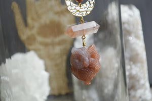 The Golden Hour - Pink Moss Agate Night Owl Necklace - We Love Brass