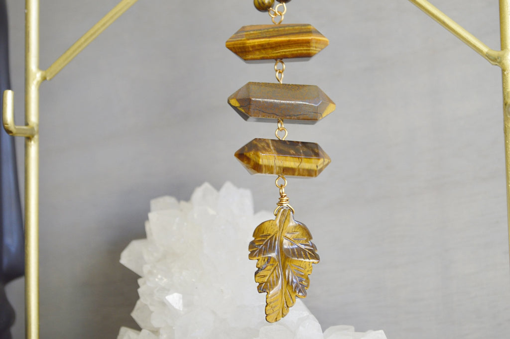 The Golden Leaf Tiger's Eye Necklace Set - We Love Brass