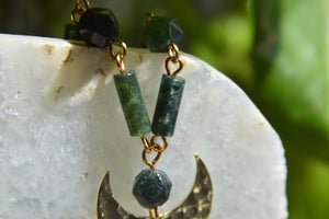 The Midnight Oil Moss Agate Owl Necklace Set - We Love Brass