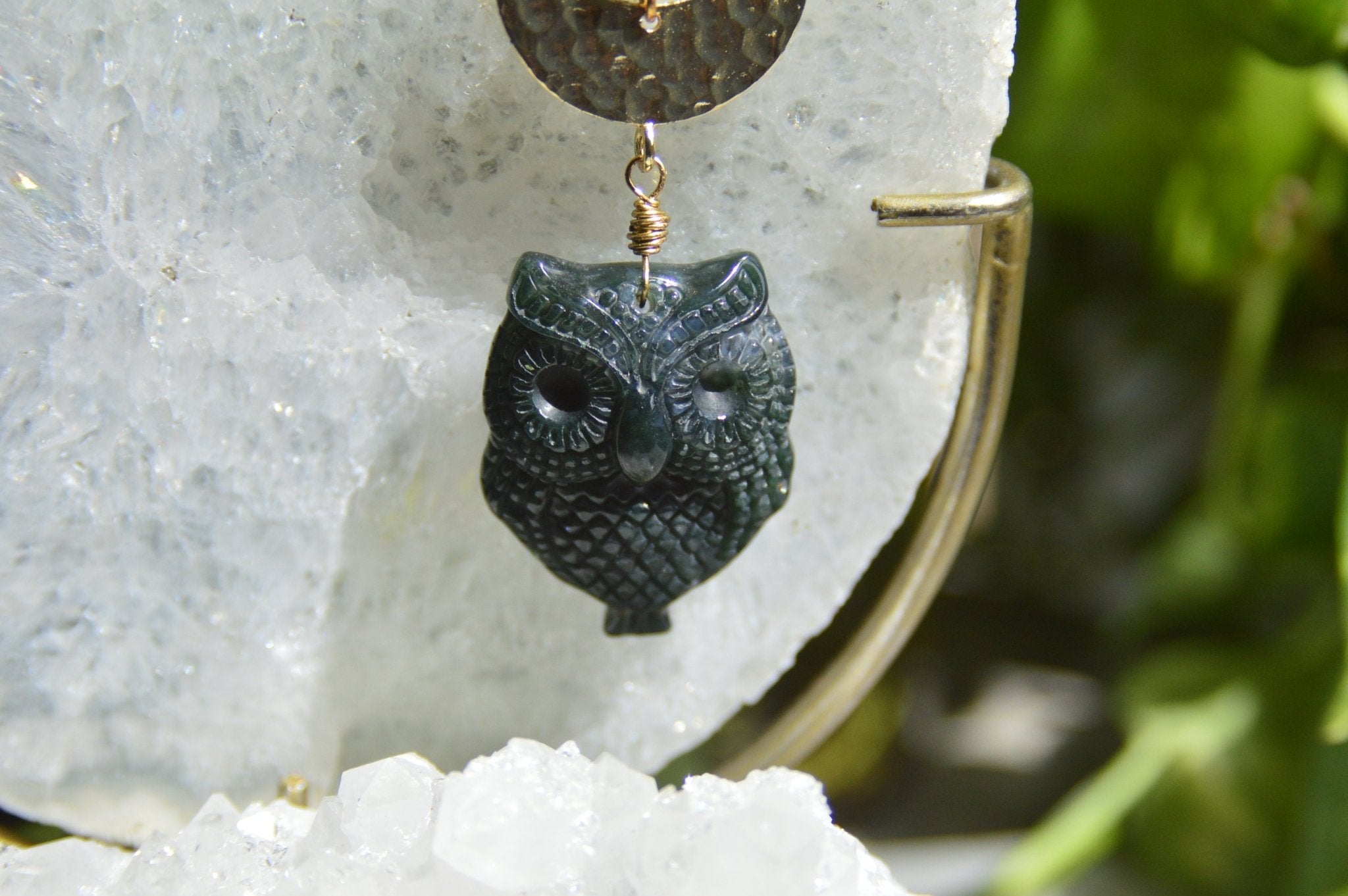 The Midnight Oil Moss Agate Owl Necklace Set - We Love Brass
