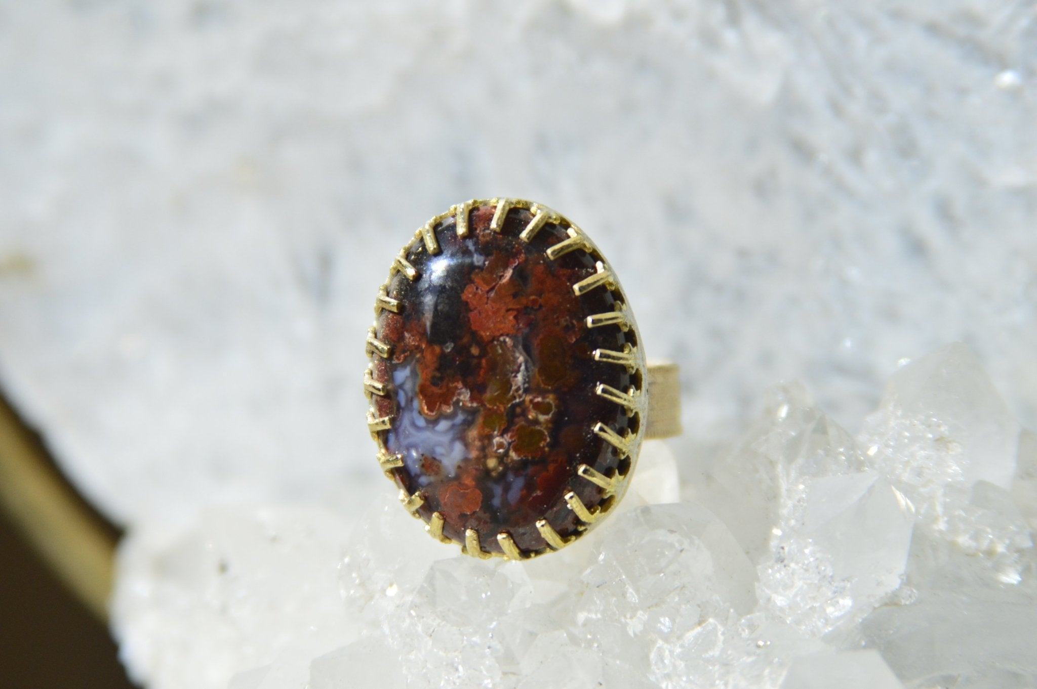 The Nebula - Deep Red Moss Agate Ring - We Love Brass