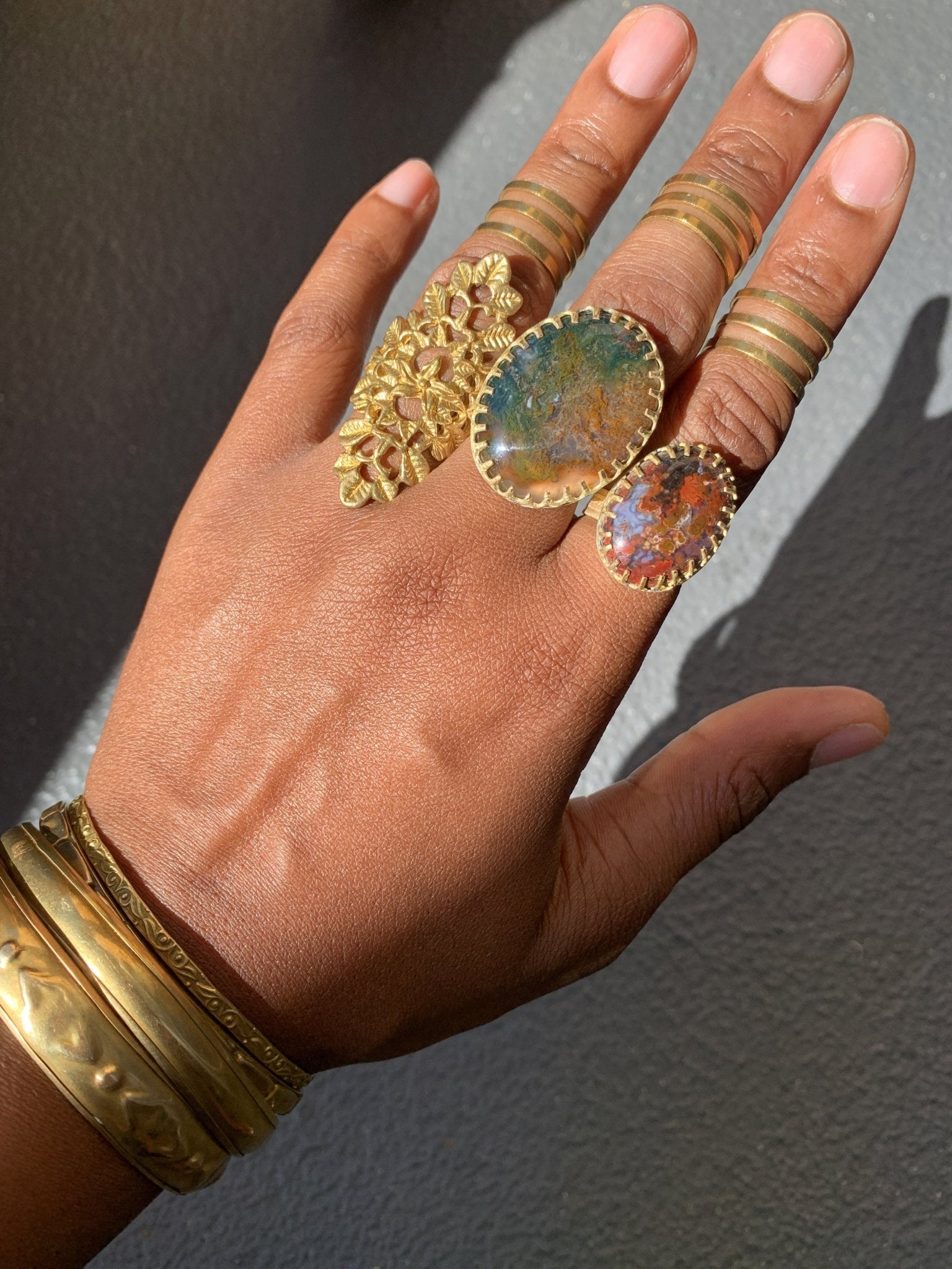 The Nebula - Deep Red Moss Agate Ring - We Love Brass