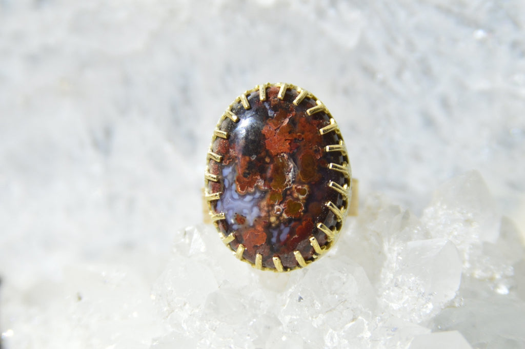The Nebula - Deep Red Moss Agate Ring - We Love Brass