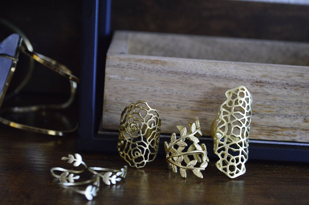 The Rose Garden - Floral Brass Ring Set - We Love Brass