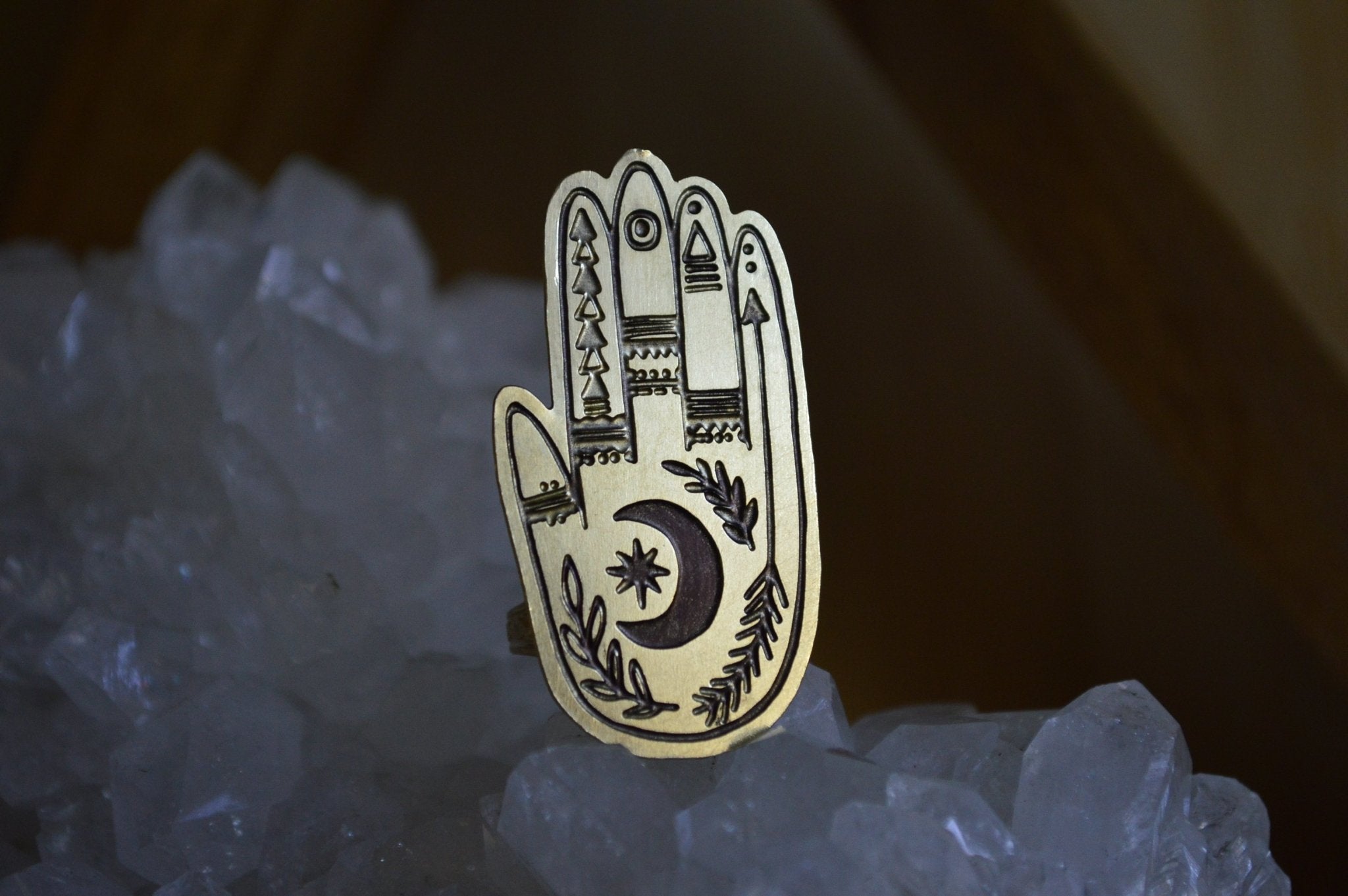 The Seer - a Lunar Inspired Brass Hamsa Ring - We Love Brass