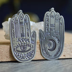 Load image into Gallery viewer, The Seer - Silver Hamsa Earrings - We Love Brass
