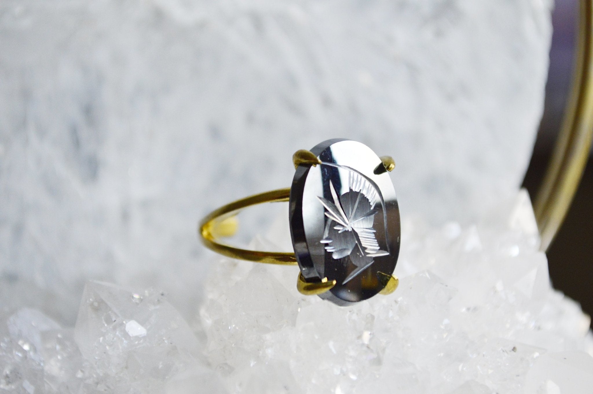 The Spartan - Hematite Intaglio Brass Ring - We Love Brass