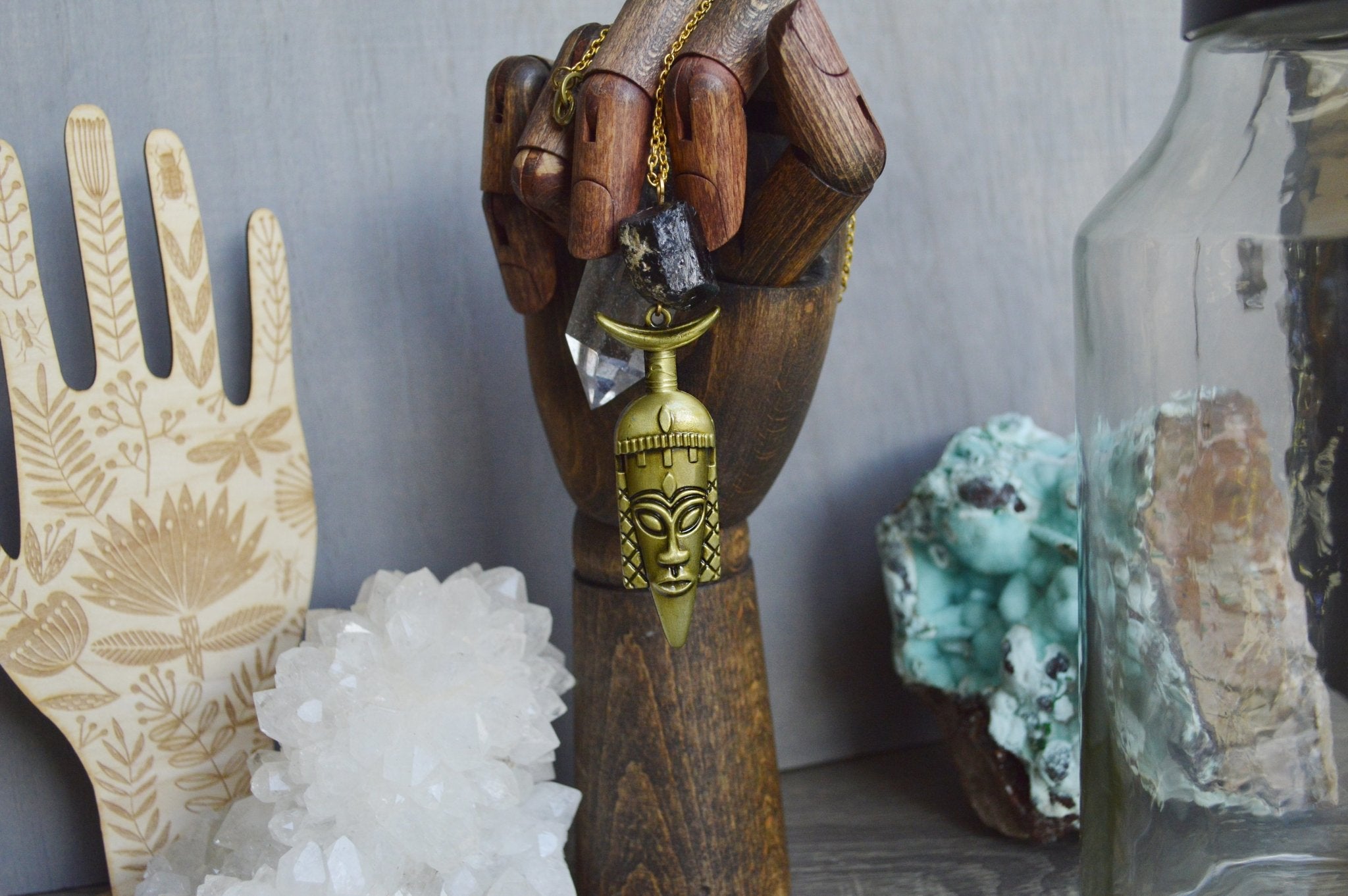 The Warrior - Black Tourmaline Crystal Necklace - We Love Brass