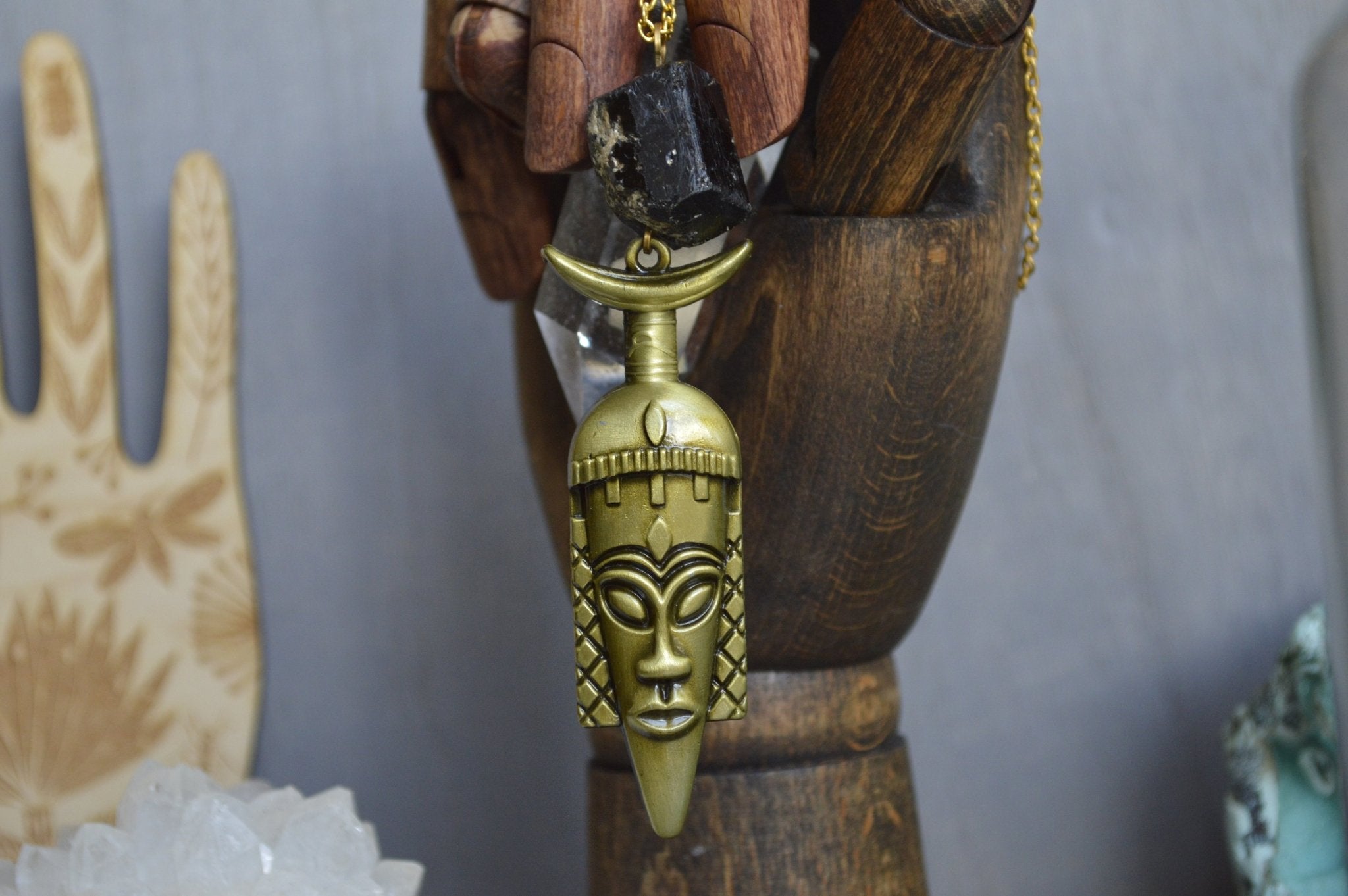 The Warrior - Black Tourmaline Crystal Necklace - We Love Brass