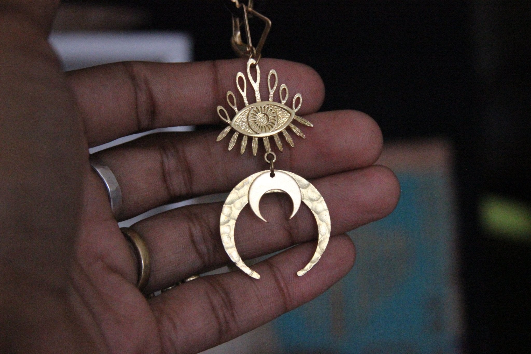 Third Eye Waxing Moon Earrings - Brass - We Love Brass