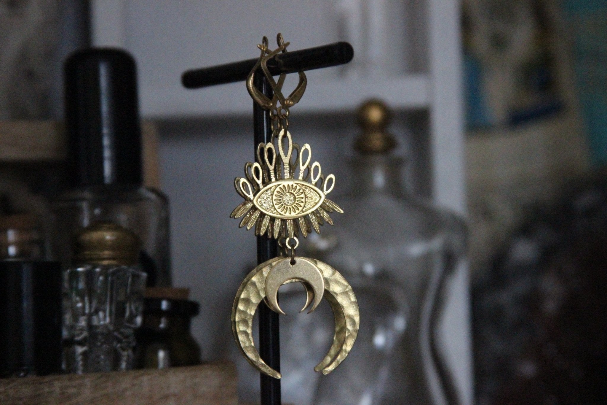 Third Eye Waxing Moon Earrings - Brass - We Love Brass