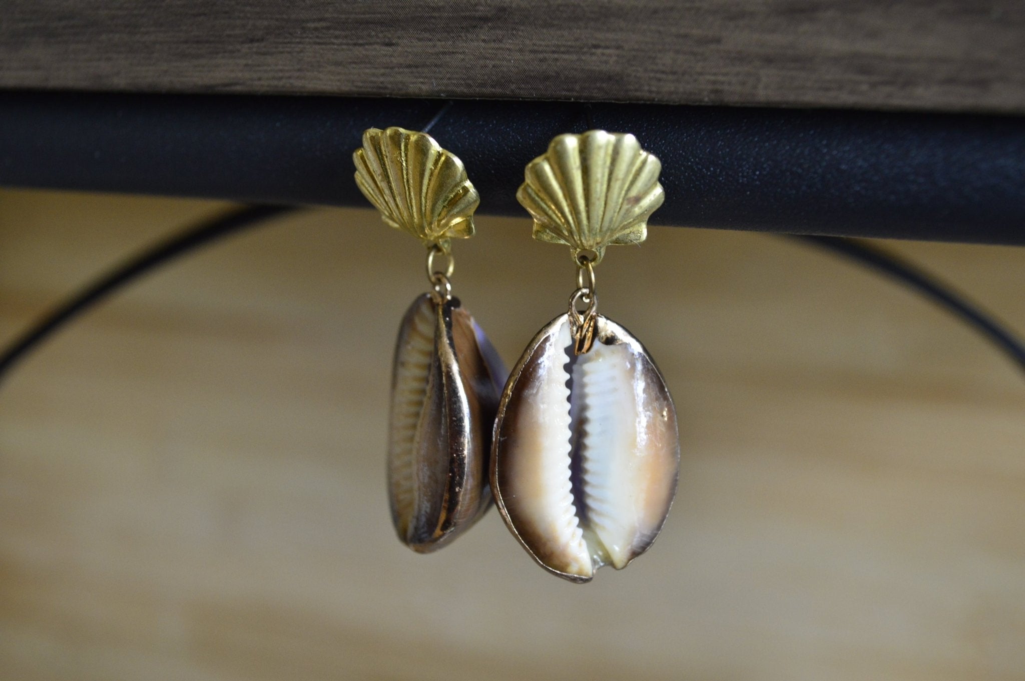 Tiger Cowrie Clam Shell Earrings - We Love Brass