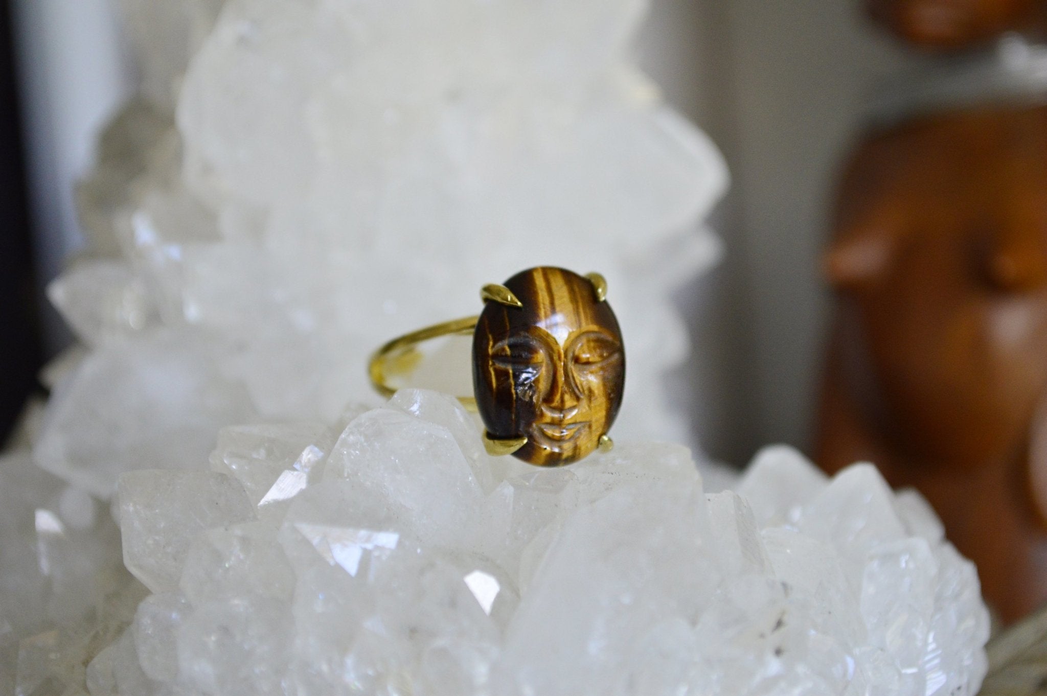 Tiger's Eye Brass Cameo Ring - We Love Brass