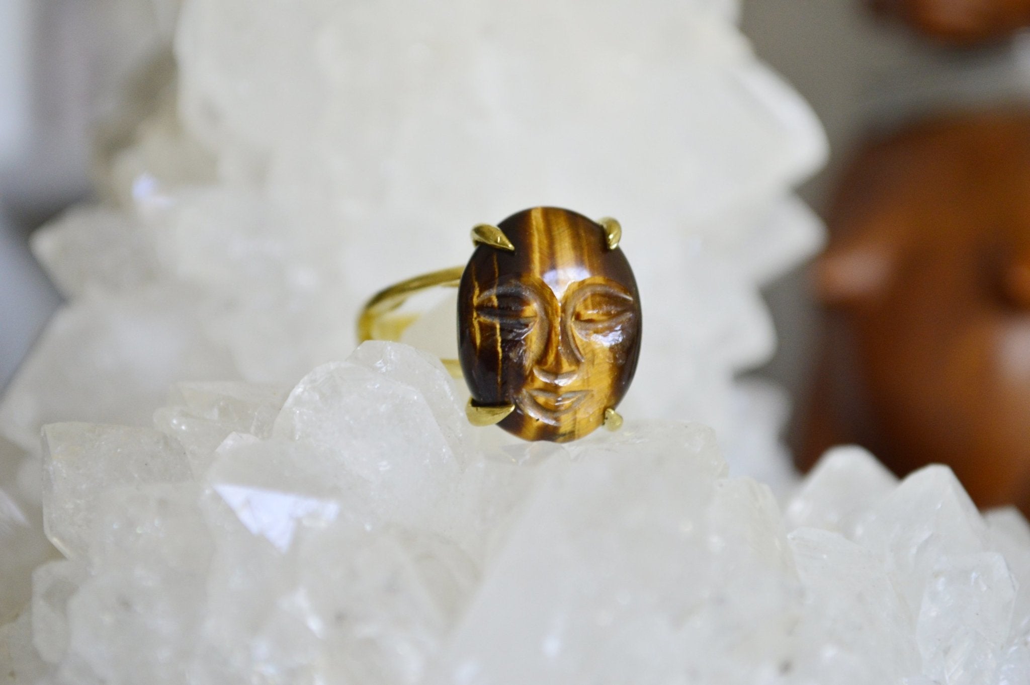 Tiger's Eye Brass Cameo Ring - We Love Brass