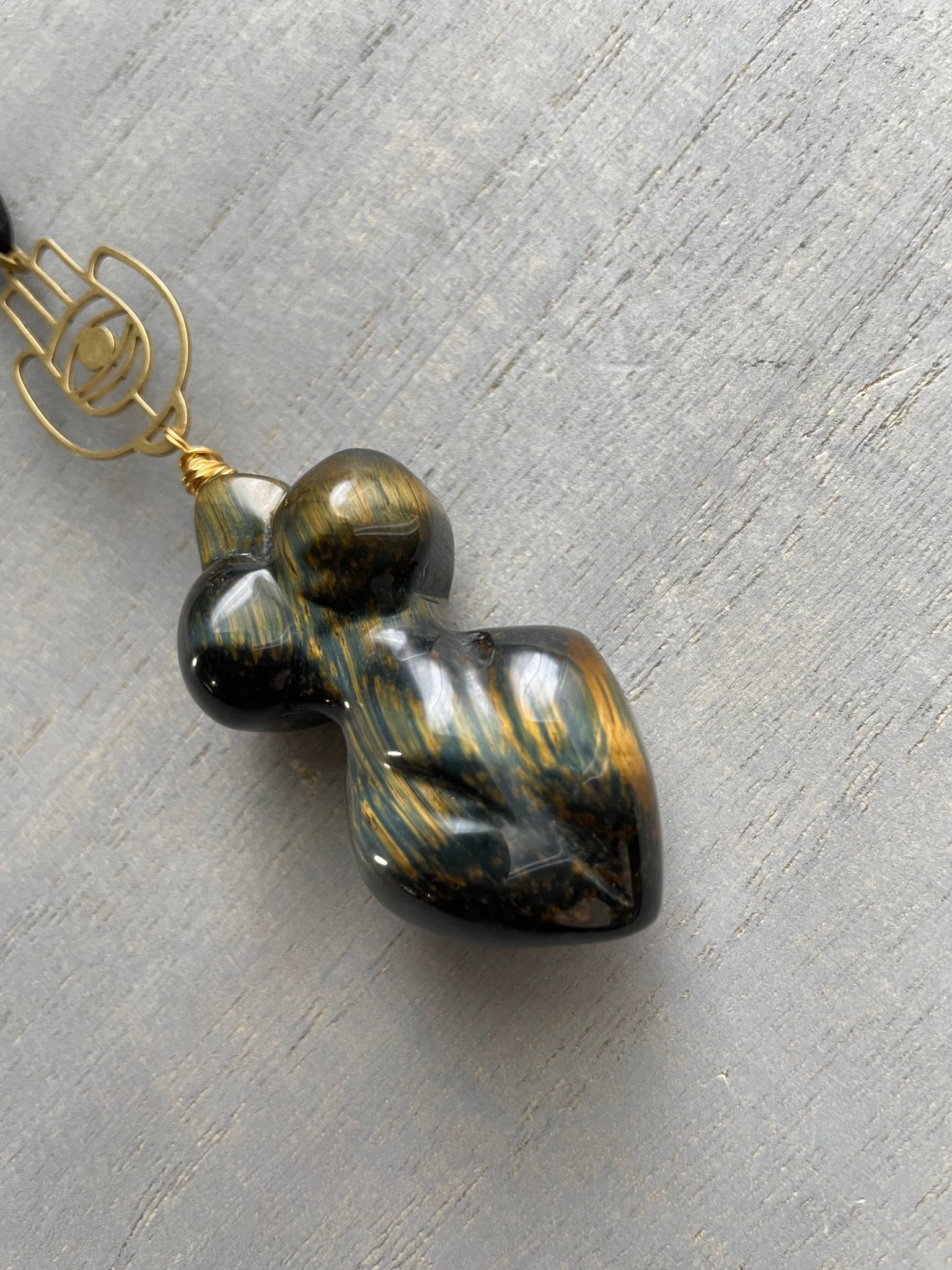 Tigre - Blue Tiger's Eye Divine Feminine Necklace - We Love Brass