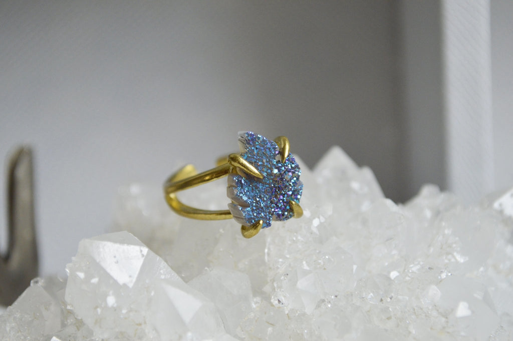 Titanium Agate Druzy Brass Ring - We Love Brass