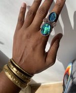 Cargar imagen en el visor de la galería, Titanium Botryoidal Agate Crystal and Glass Brass Ring - We Love Brass
