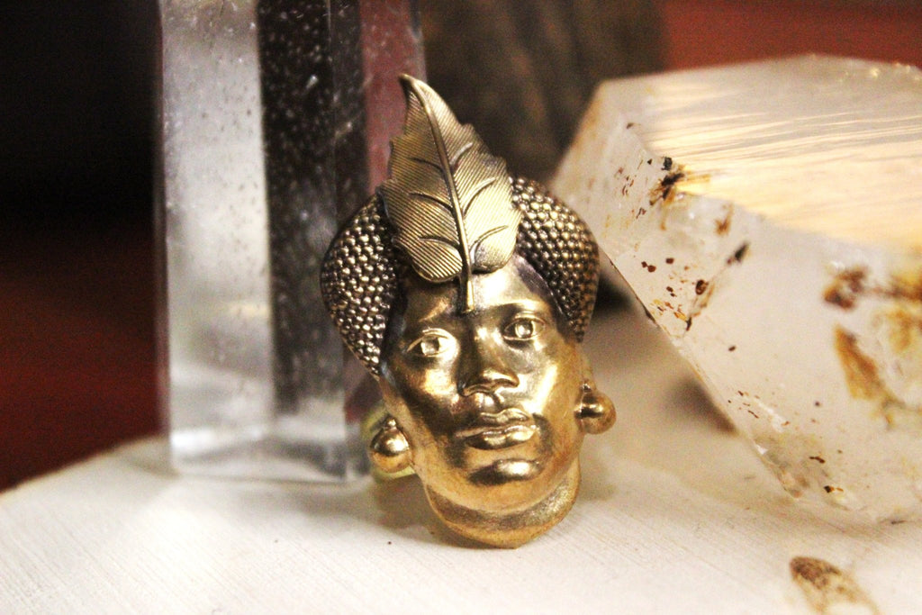 Tribal Mother Vintage Brass Ring - Golden Treasure Box