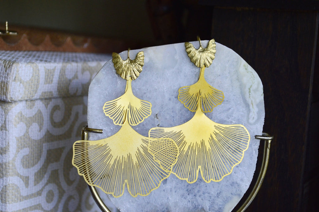 Trinity Maidenhair Brass Earrings - We Love Brass