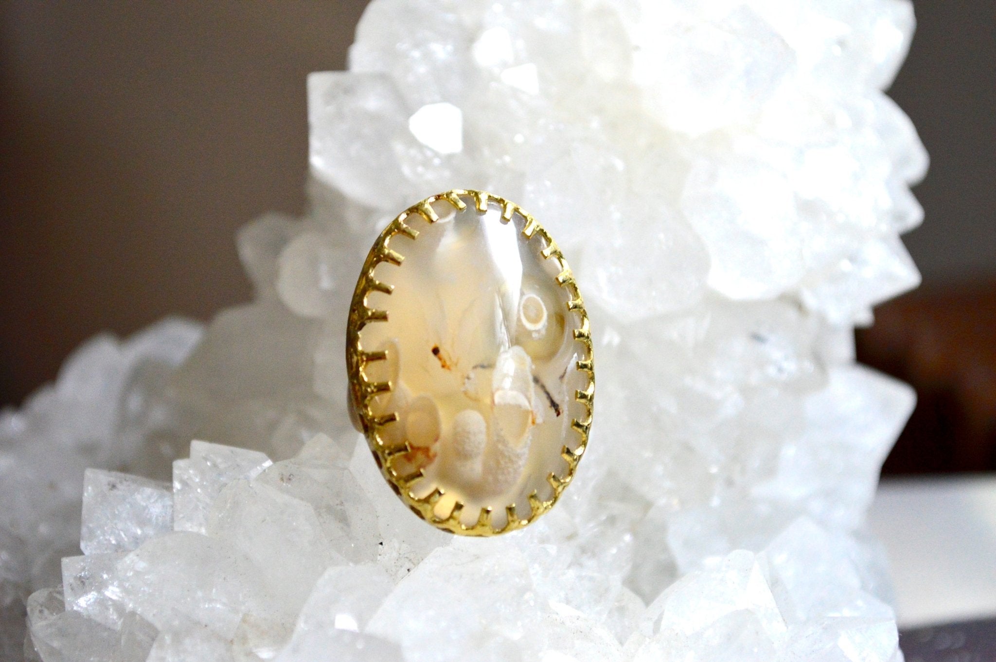 Tube Agate - Brass Crystal Ring - We Love Brass