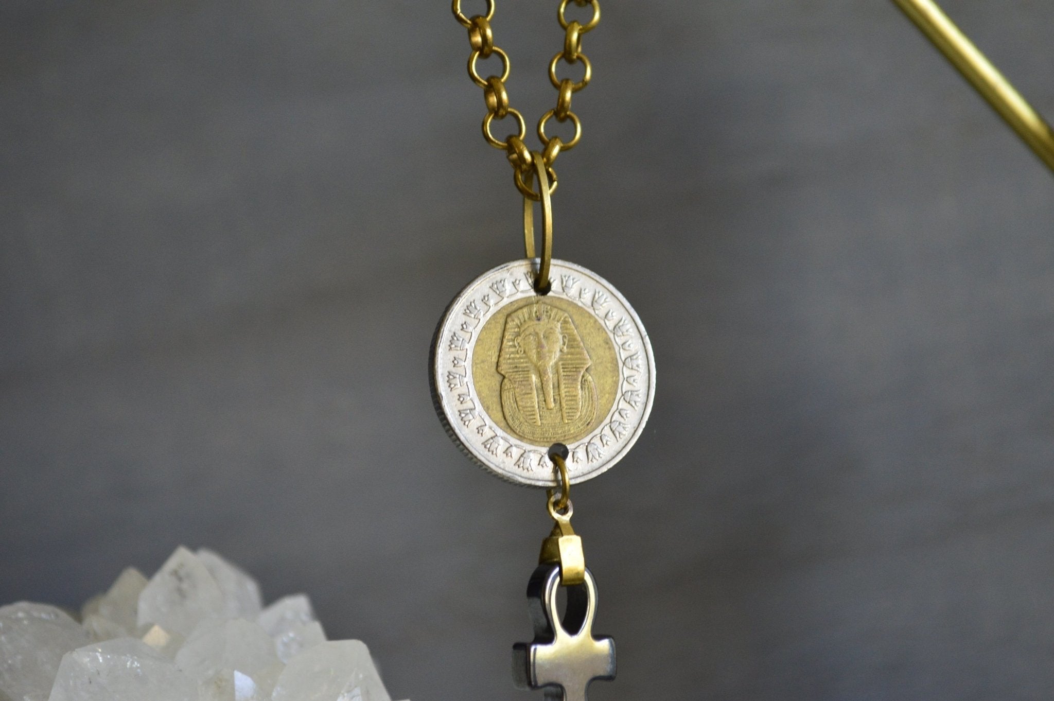 Tutankhamun Coin Hematite Necklace - We Love Brass