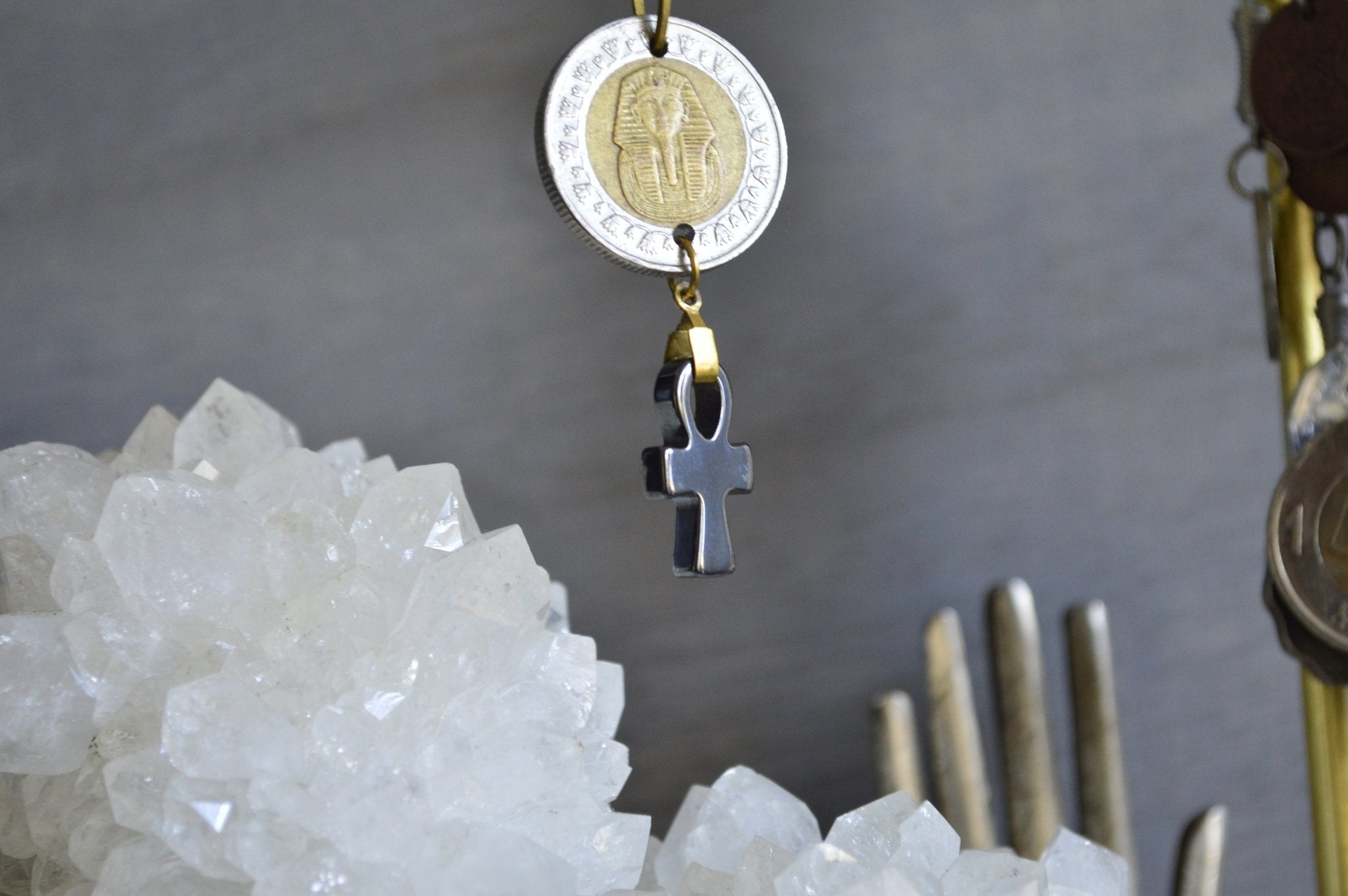 Tutankhamun Coin Hematite Necklace - We Love Brass