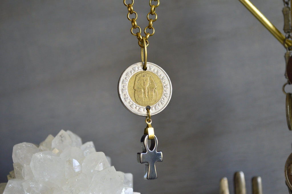Tutankhamun Coin Hematite Necklace - We Love Brass